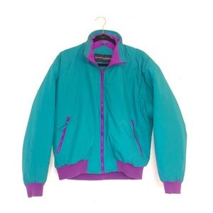 Vintage 90s Ski Puffer Jacket Bright Teal Neon Size Medium